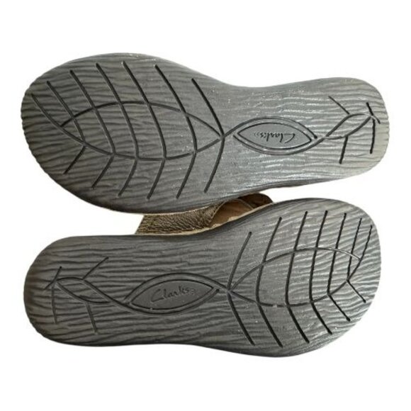 Clarks Artisan Metallic Leather Floral Slide Sandals Gold Comfort Women's 7.5M - Picture 8 of 11